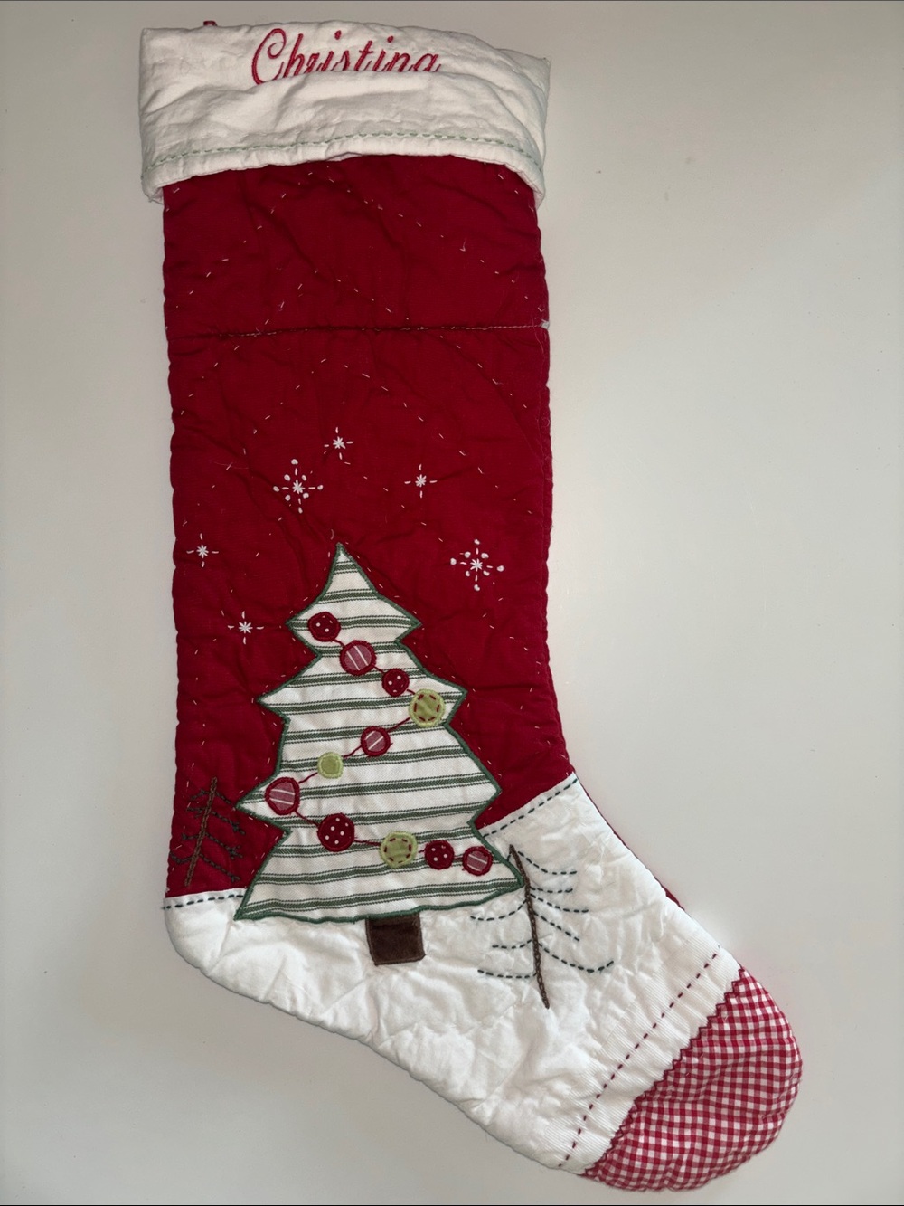 Pottery Barn Kids “Christina” Quilted Christmas Stocking Tree Applique